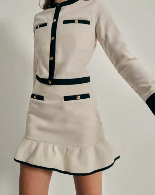 Beigefarbenes Mini-Büro-Zweiteilerset mit Patchwork-Taschen