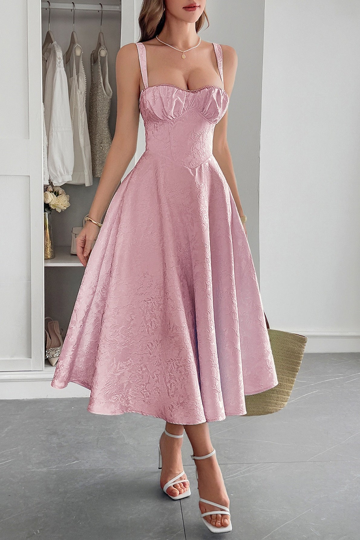 Jacquard Spaghetti Strap Cocktail Dress