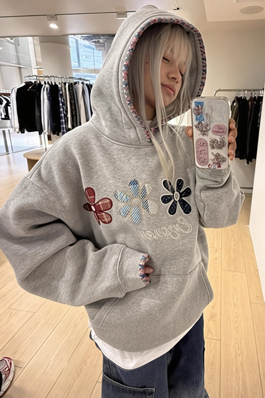 Flower Embroidered Patchwork Hoodie