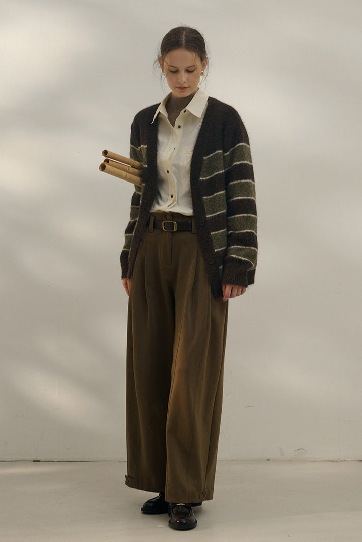 Relaxed Stripe Knit Cardigan Green / One Size