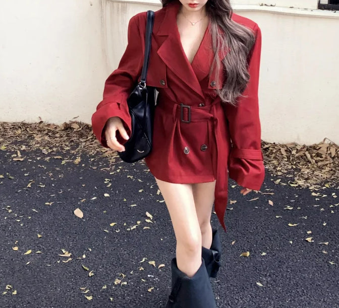 Red Medium Long Trench Coat Coats-241208
