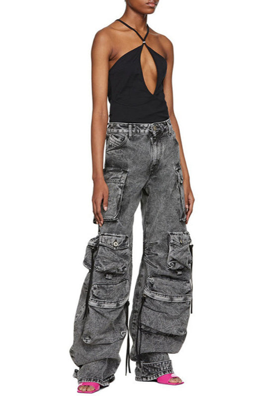 Street Style – Cargohose mit mehreren Taschen in verwaschenem Grau