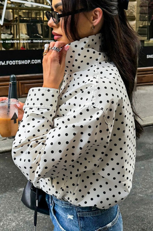 Polka-Dot Drawstring-Hem Bomber Jacket