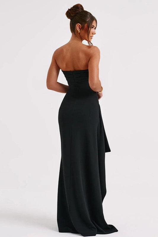 Strapless High Slit Maxi Party Dress S / Black