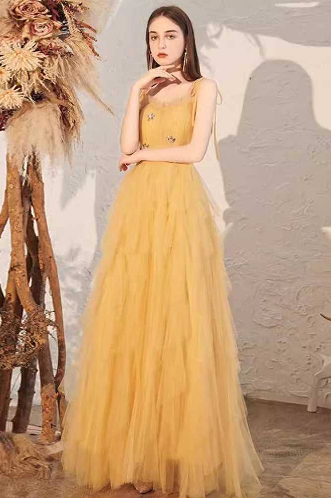 Yellow Spaghetti Strap Mini Formal Dress