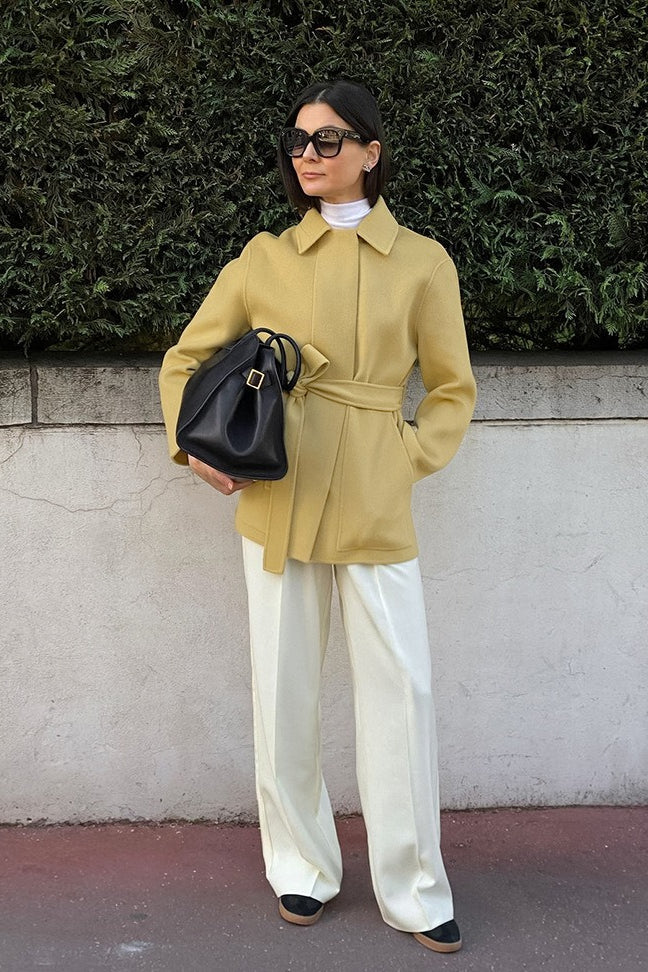 Gentle Sweet Tie Wool Mid-Length Pocket Coat