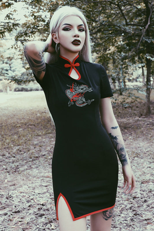 Cheongsam-Gothic-Kleid mit hoher Taille