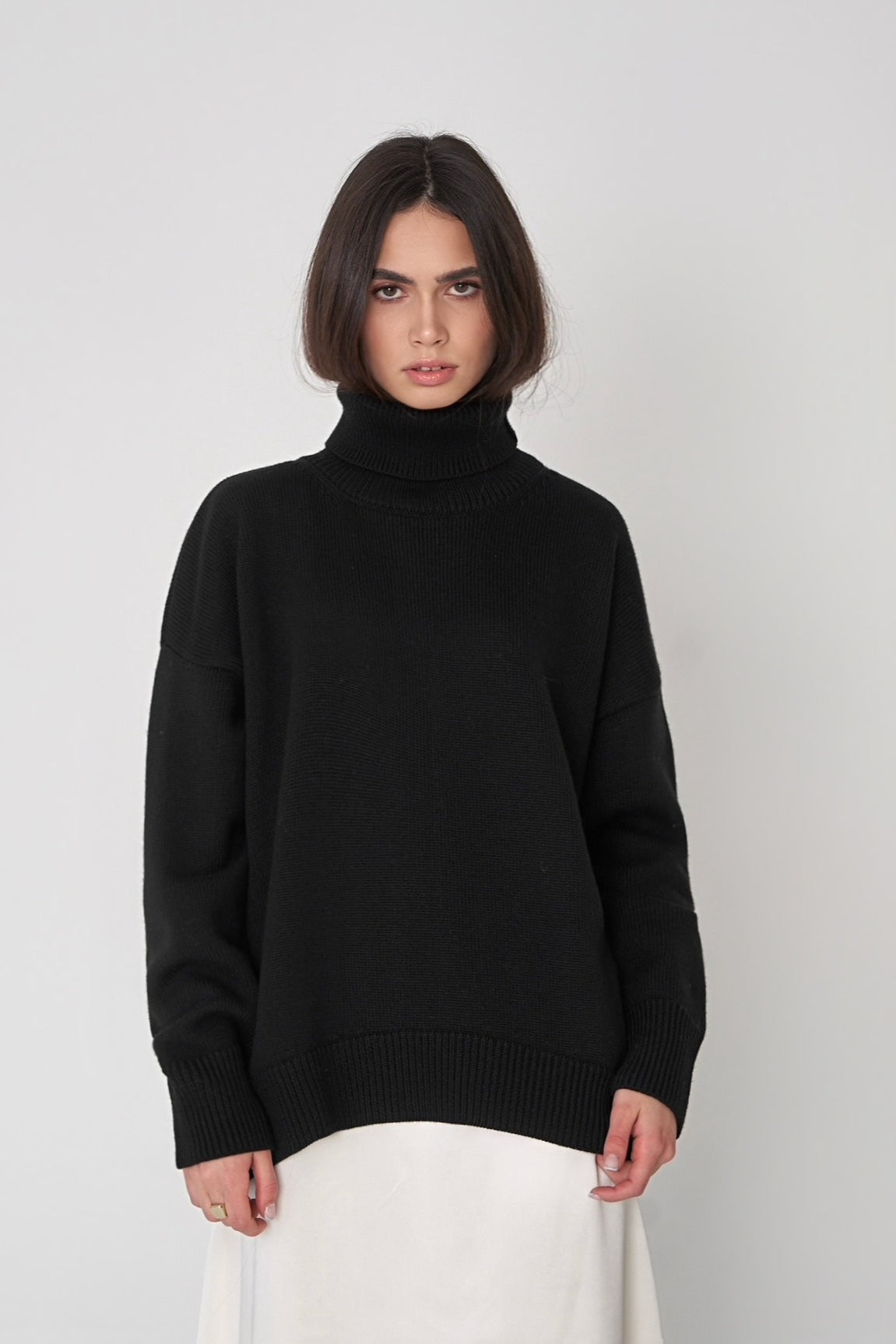 Basic Solid Knit Turtleneck Sweater Black / S