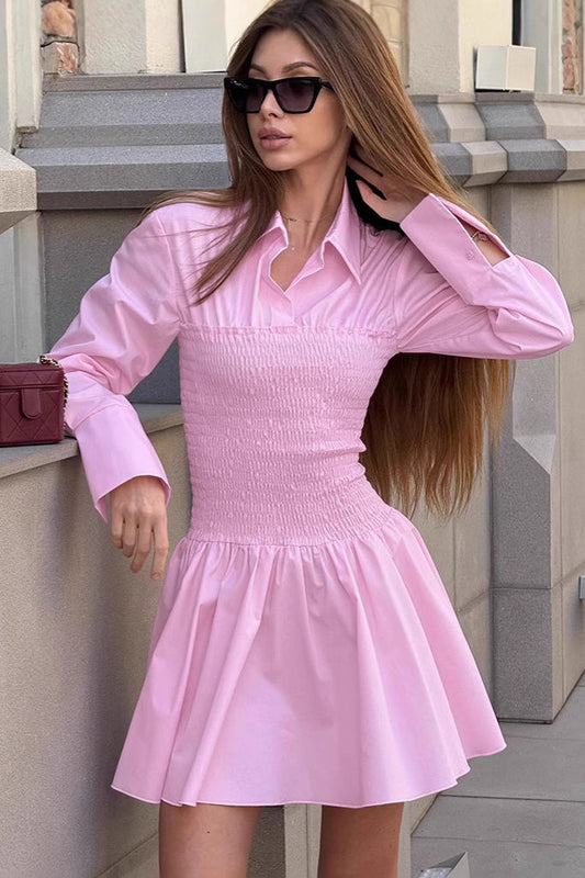 Pink Collared Shirt High Waist Mini Dress Pink / S