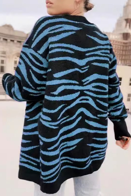 Lässiger Cardigan mit Knopfleiste und Zebramuster