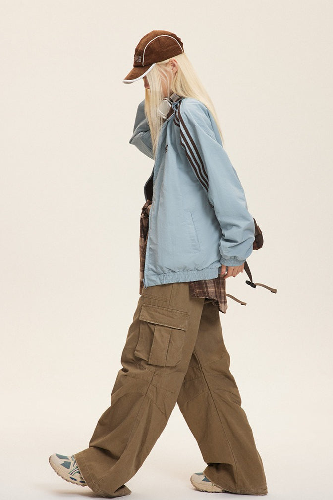 Reversible Stand Collar Colorblock Jacket