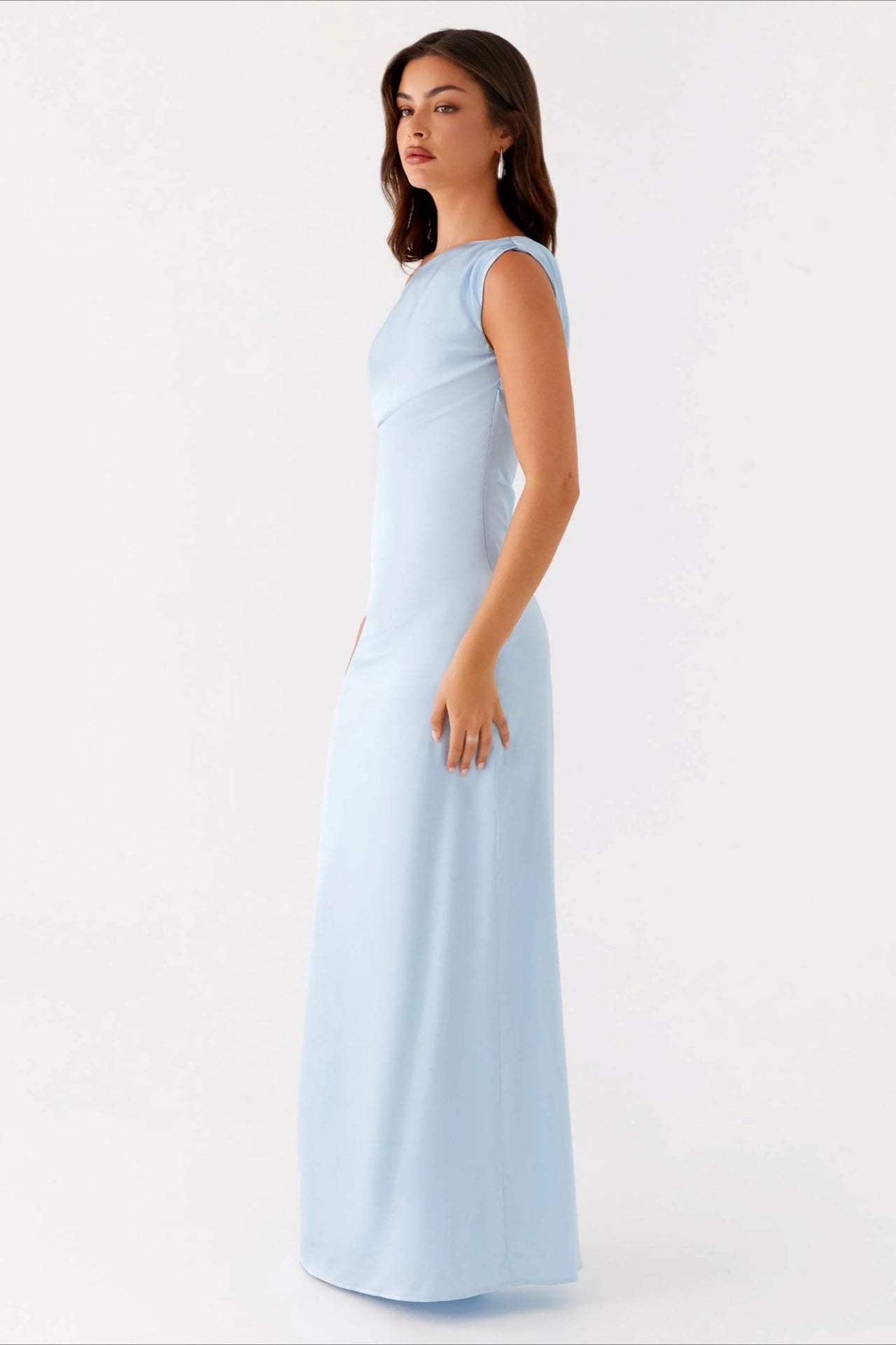 Solid Asymmetric Neckline Formal Dress