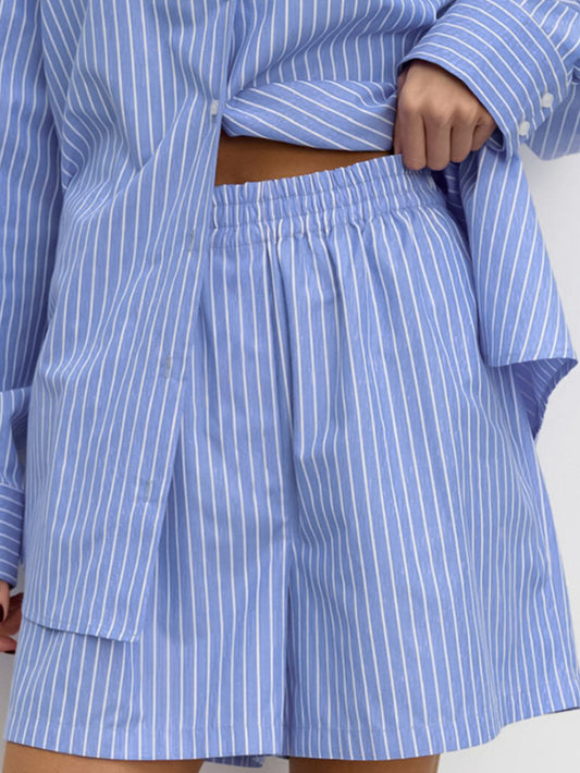 Schicke gestreifte Casual-Set-Bluse aus Baumwolle