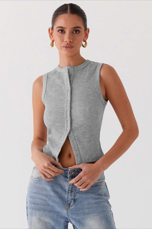 Ärmelloses Stricktop mit Rundhalsausschnitt