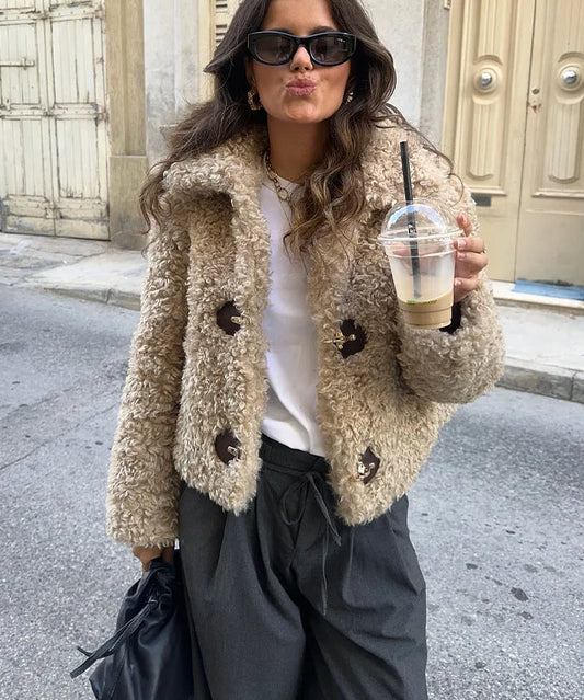 Turn-Down Collar Wool Coat Khaki / Xs Coats-241208