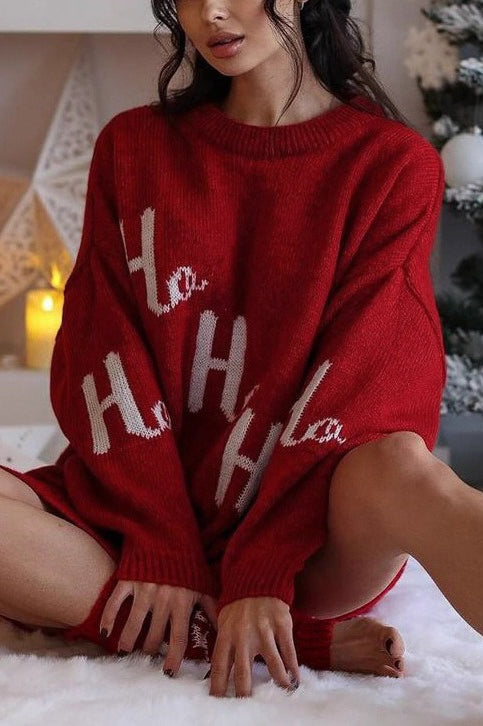 Elegantes Jacquard-Pulloverkleid mit Rundhalsausschnitt