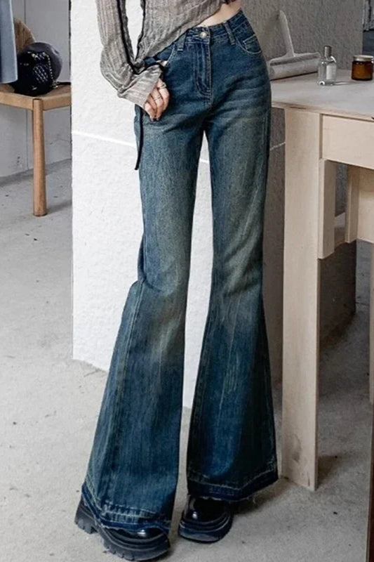 Slim Fit Elastic Bell Bottom Jeans Blue / XS