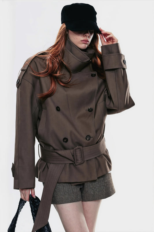 Double Breasted Belted Trench Jacket