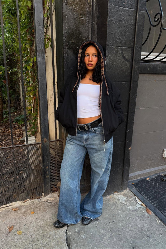 Karierter, gefütterter, wendbarer Mode-Hoodie