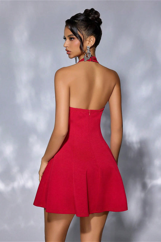 Strapless Tie Open-Back Paneled Short Party Dress