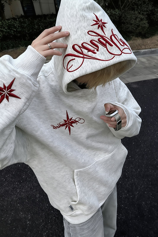 Star Script Embroidered Pullover Hoodie