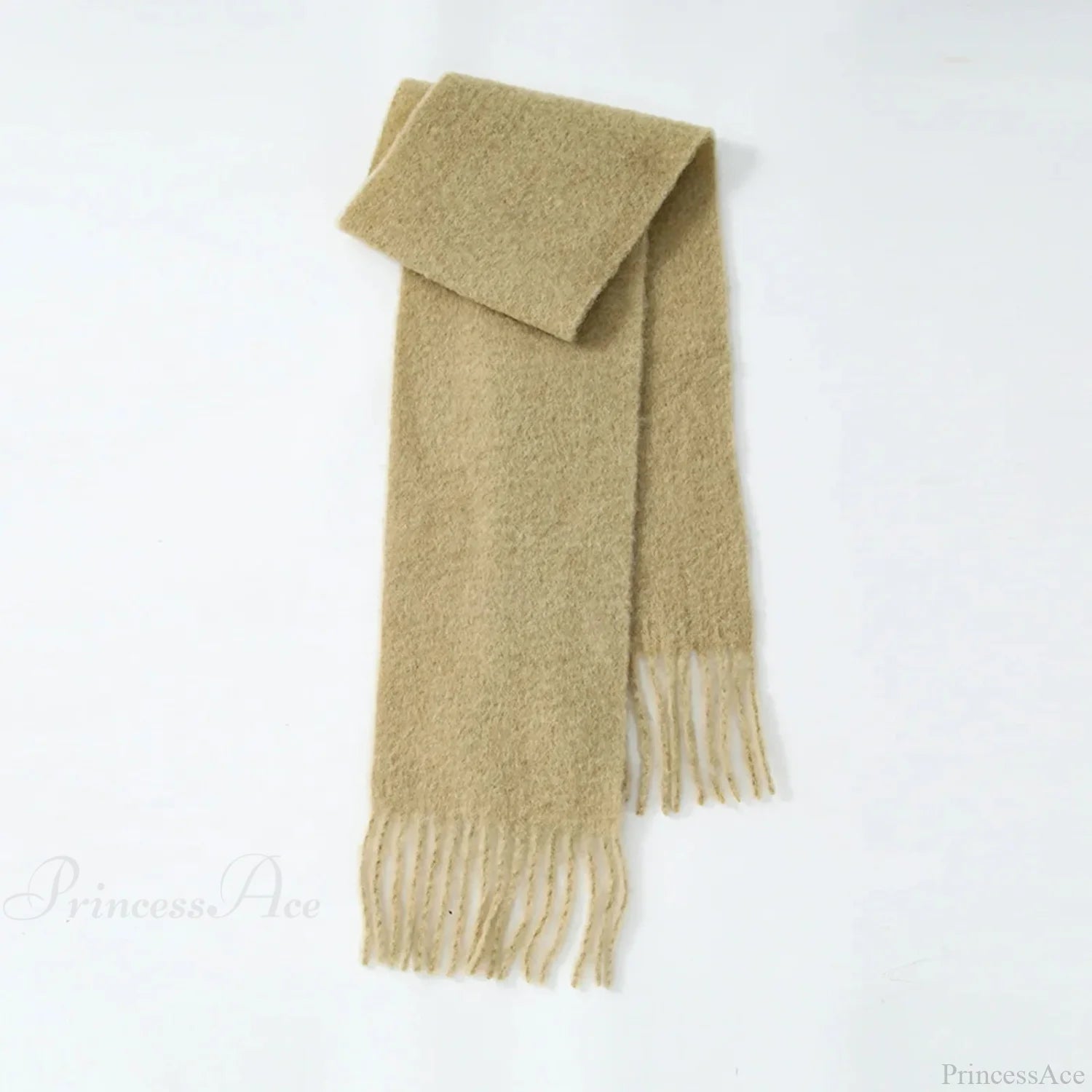 80% Wool Blend Solid Color Tassel Scarf For Women - Autumn Winter Collection Light Khaki Scarfs-L