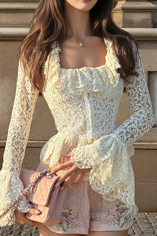 Lace Hook Front Peplum Blouse