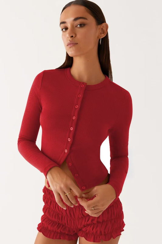 Minimalist Button Cardigan S / Red