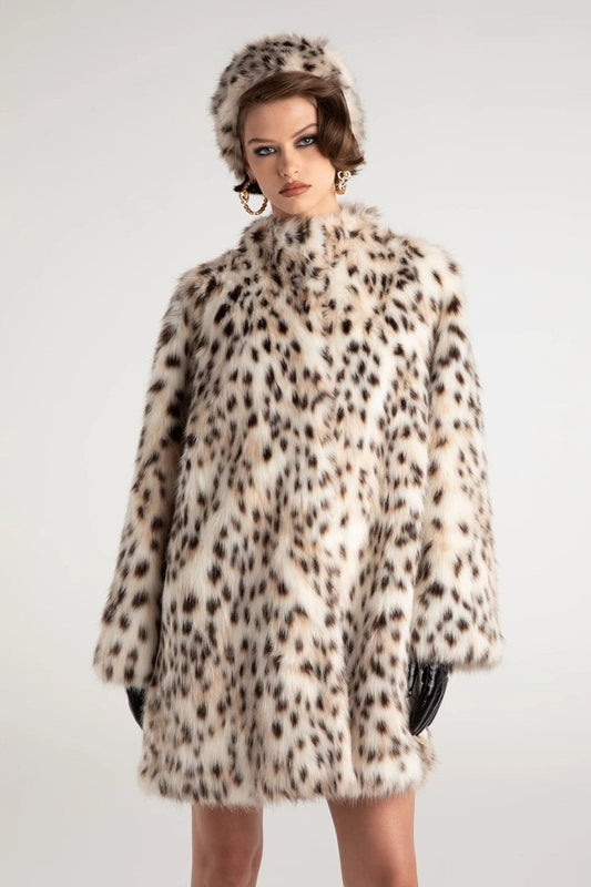 Leopard Print Faux Fur Trench Coat