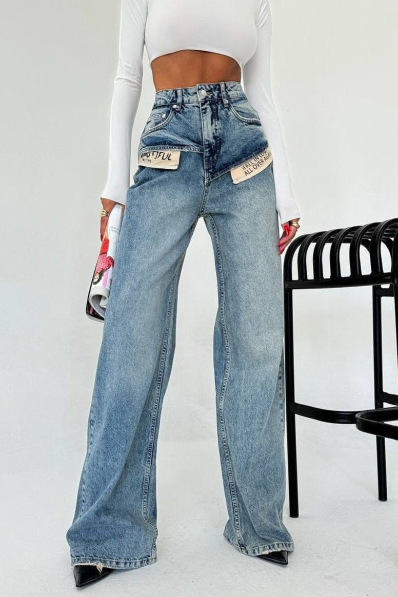 Cool High Waist Slimming Straight Wide Leg Jeans Blue / S