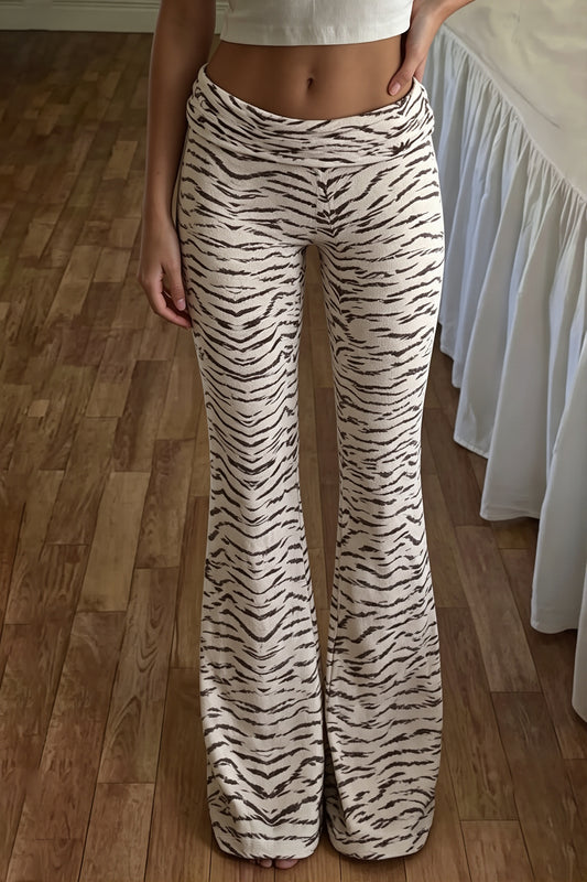 Tiger Print Stretch Flared Pants