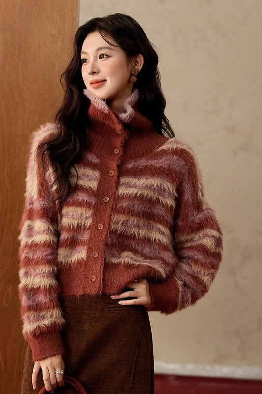 Vintage-Streifen-Cardigan in Kontrastfarben