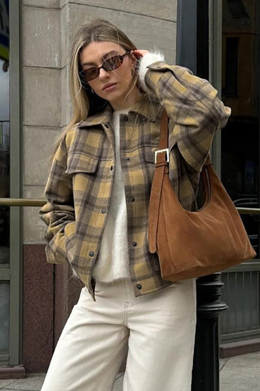 Vintage Lockerer karierter Wollmantel