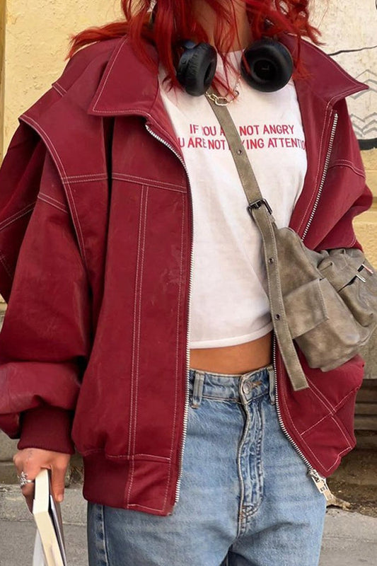 Colorblock Faux Leather Zip Jacket