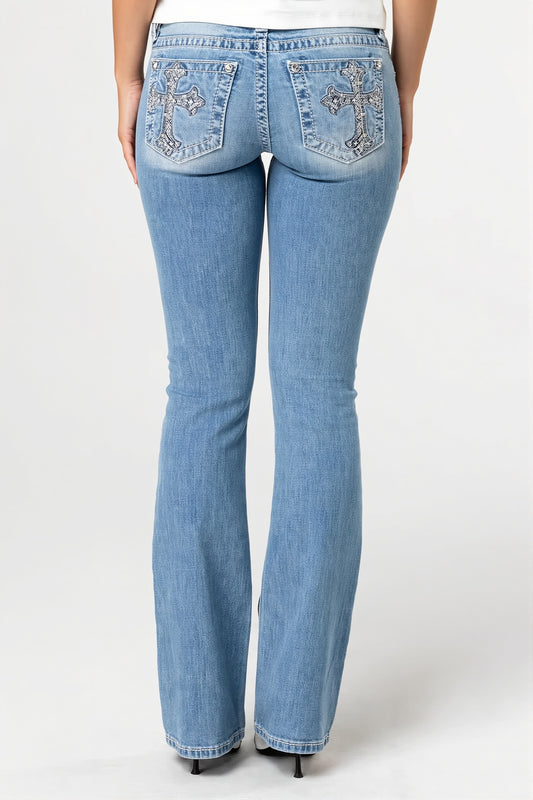 Embroidered Slim Bootcut Jeans