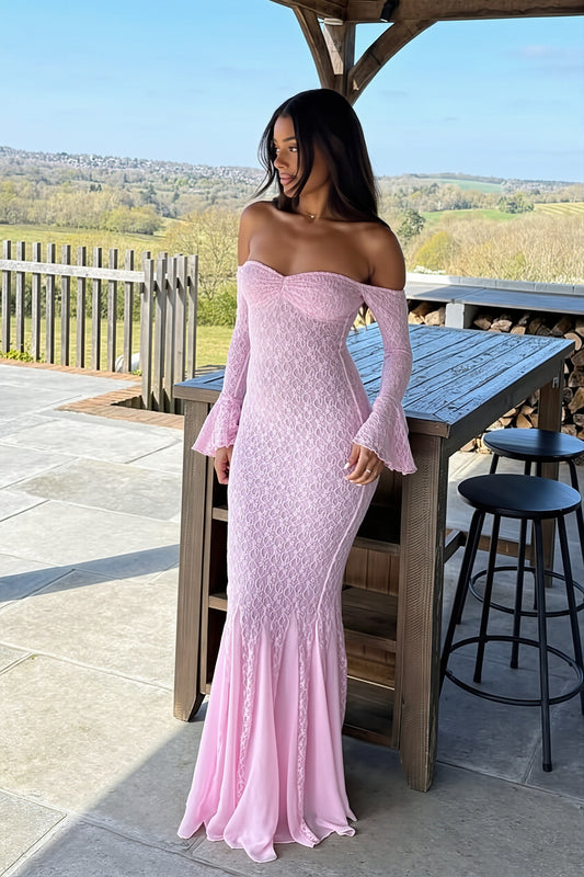 Lace Off Shoulder Bell Sleeve Maxi Dress
