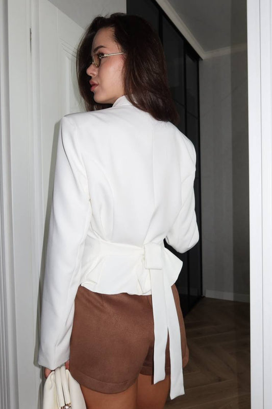 Asymmetric Pointed Hem Belted Blazer