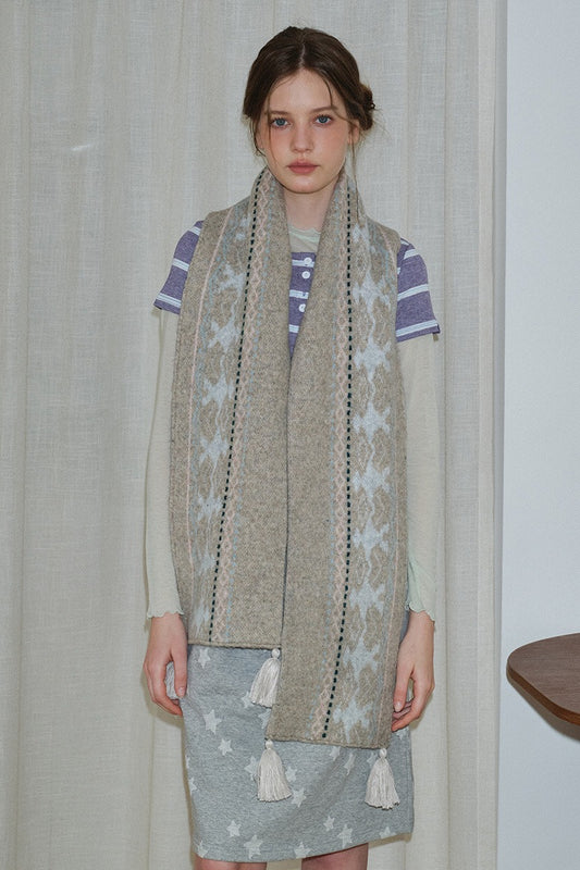 Weicher Schal aus Wollmischung mit Fair-Isle-Fransen