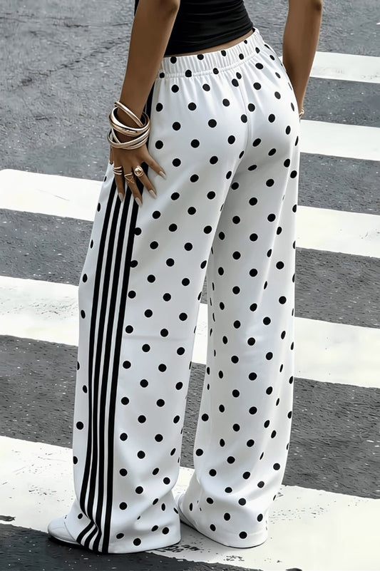 Polka Dot Side Stripe Wide Leg Pants
