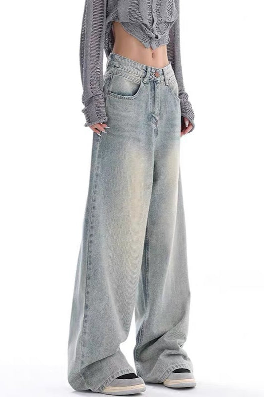 High Waist Draped Gradient Ripped Jeans