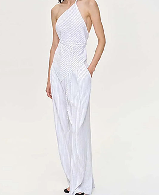 Zweiteiliges Büro-Set mit Neckholder-Schnürhose und Aprikosendruck