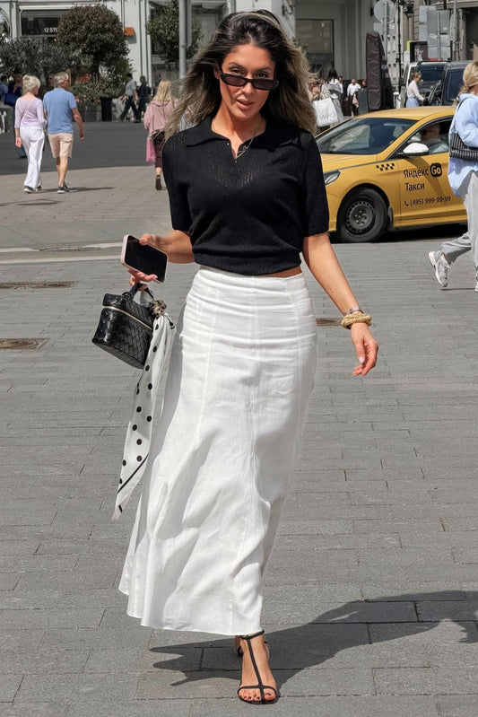 Cotton Panelled A-Line Maxi Skirt