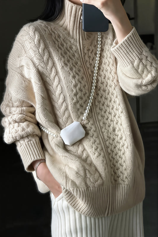 Cable Knit Zip Front Cardigan