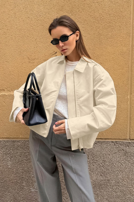 Locker geschnittene Khaki-Baumwolljacke