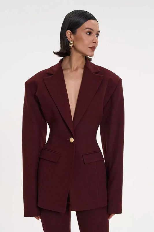 Gold Button Sculpted Waist Blazer