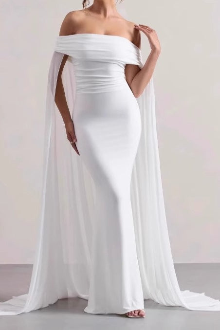 Strapless Cape Long Formal Dress