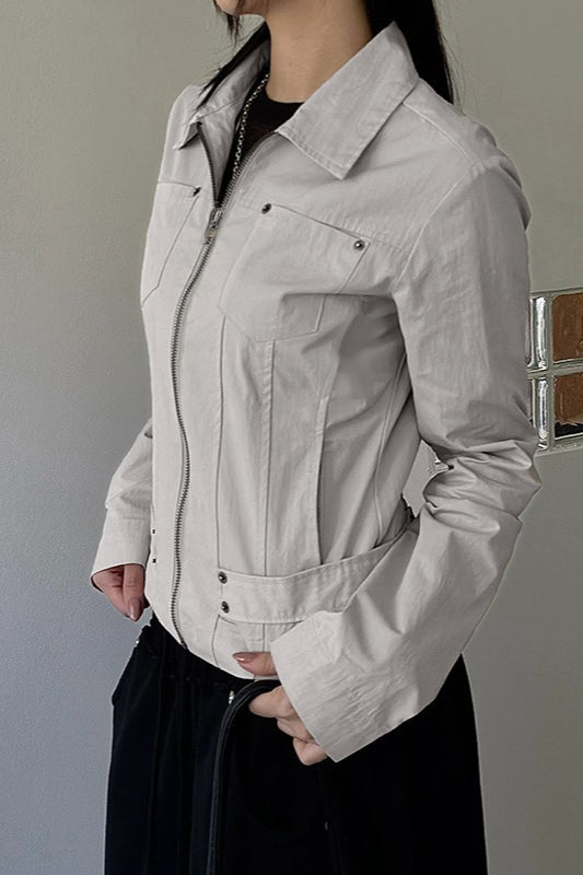 Zip Up Solid Color Utility Jacket