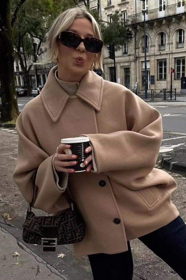 Relaxed Fit Short Wool Blend Jacket