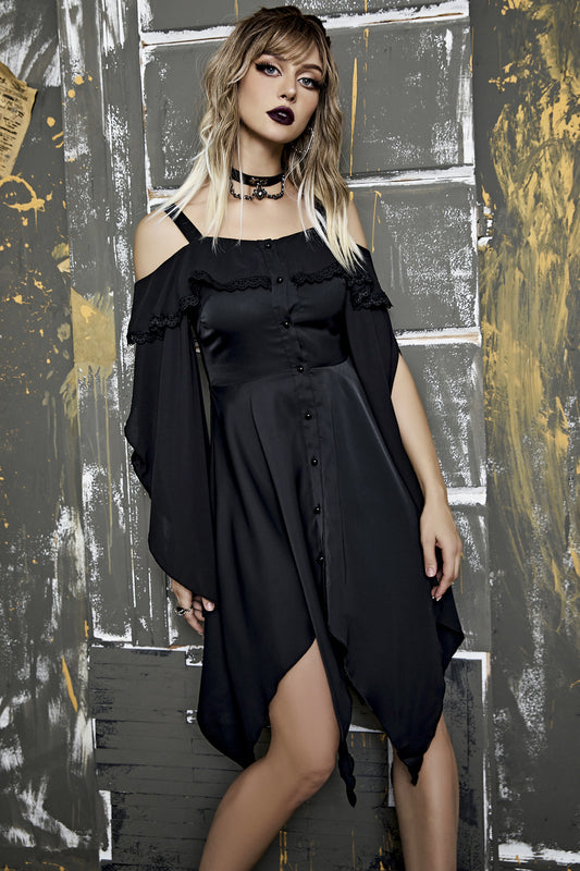 Gothic-Kleid im Bardot-Stil mit Riemchendesign