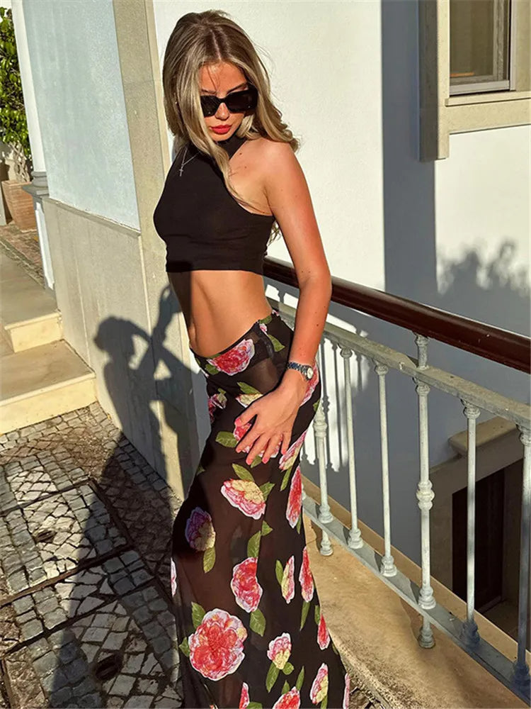 See-Through Flower Summer Cool Flare Bottom Mermaid Skirt skirt-250126